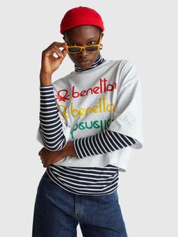 United Colors of Benetton - White Round Neck Typography Print T-Shirt