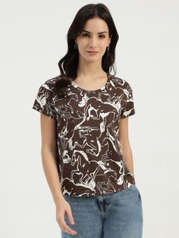 United Colors of Benetton - Brown Round Neck Printed T-Shirt