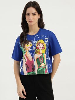 United Colors of Benetton - Navy Blue Round Neck Graphic Print T-Shirt