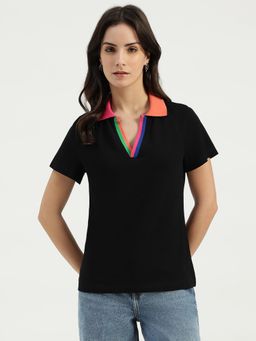 United Colors of Benetton - Black Johny Collar Solid Polo T-Shirt