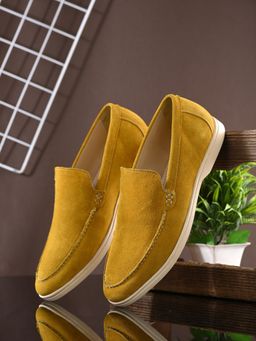 CARLO ROMANO - Yellow Color Suede Leather Moccasin Loafer Shoes For Men
