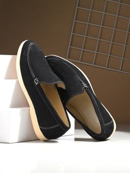 CARLO ROMANO - Black Color Suede Leather Moccasin Loafer Shoes For Men
