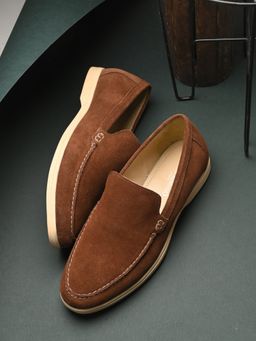 CARLO ROMANO - Dark Tan Color Suede Leather Moccasin Loafer Shoes For Men