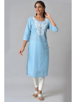Aurelia - Blue Embroidered Round Neck Ethnic Kurta