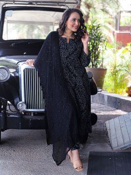 DIMPLE DESIGN STUDIO - Black Bandhej Suit (Set of 3)