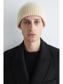 COS - Men Beige SPACE-DYED BRUSHED WOOL-BLEND BEANIE