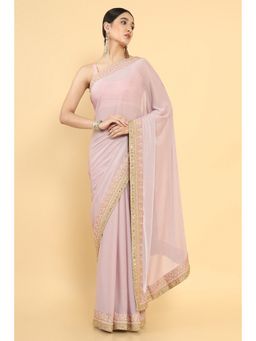 Soch - Women Pink Georgette Embroidered Saree with Unstitched Blouse