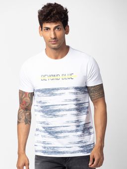 Spykar - White Round Neck Half Sleeves Blended T-Shirt For Men