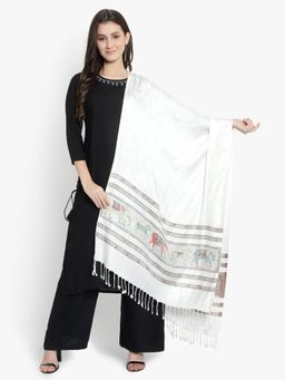 Mizash - Women Viscose Silk Designer Elephant Motifs Border Soft Stole