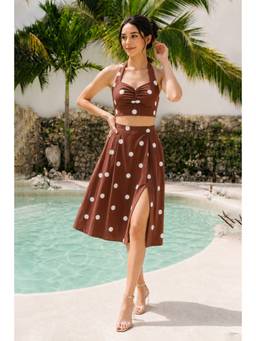 All Eyes On You - Brown Monochrome Slit Co-Ord Set