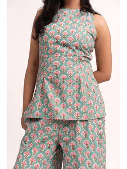 ODHANON - Green Floral Hand Block Printed Top for Women