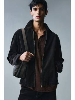 H&M - Men Black Corduroy Zip-Through Overshirt Jacket