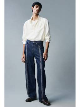 H&M - Men Navy Blue Loose Straight Jeans