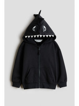 H&M - Boys Black Appliquad zip-through hooded Jacket