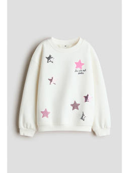 H&M - Girls White Motif-detail brushed-inside sweatshirt