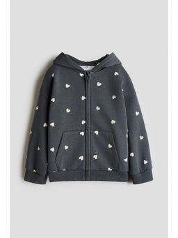 H&M - Girls Grey Oversized brushed-inside zip-through hooded Jacket