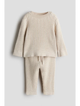 H&M - Boys Beige 2-piece wide-rib cotton set