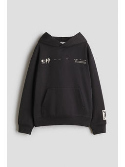 H&M - Boys Black Print-motif brushed-inside hoodie