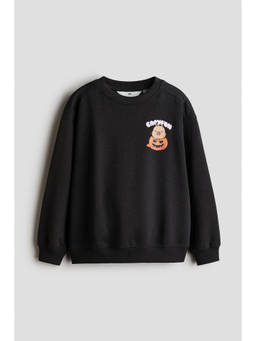 H&M - Girls Black Printed brushed-inside sweatshirt