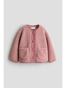 H&M - Girls Pink Corduroy-detail teddy jacket