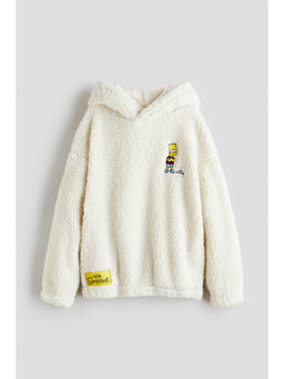 H&M - Boys White Embroidery-motif teddy hoodie
