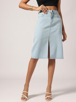 Belliskey - Women Light Blue Denim Knee-Length Skirt