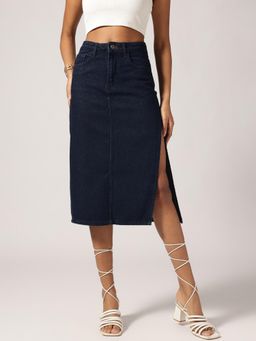 Belliskey - Women Dark Blue Denim A-Line Skirt