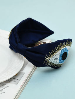 FUNKRAFTS - Evil Eye Beaded Hair Band for Girls - Navy Blue