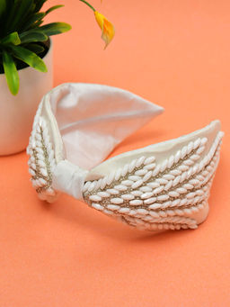 FUNKRAFTS - Knotted Beaded Hair Band for Girls - White