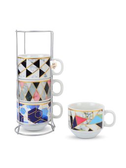 NFI Essentials - Ceramic Printed Coffee & Tea Mugs With Stand Stackable Cup