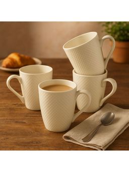 NFI Essentials - Pack Of 4 Ceramic White Coffee Tea Mugs Microwave Safe For Warming Gifts