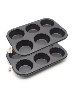 NFI Essentials - Non-Stick Teflon Coated 6 Cup Muffin Tray Carbon Steel Cake Mold (Pack of 2)