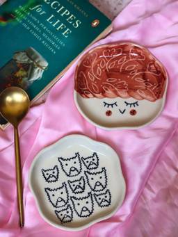 WEAVING HOMES - Cats & Tweety Handmade Dessert Plate (Set of 2)