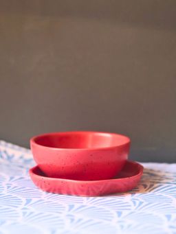 WEAVING HOMES - Red Nut Bowl & Red Handmade Dessert Plate (Set of 2)
