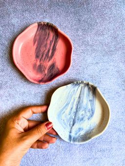 WEAVING HOMES - Black & Red Marble Handmade Dessert Plate (Set of 2)