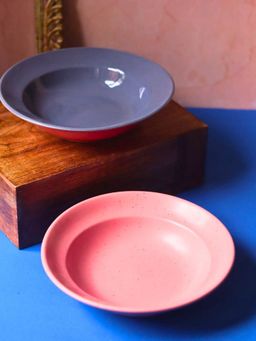 WEAVING HOMES - Subtle Grey & Rosy Pink Pasta Plate - Set Of 2 (Set of 2)