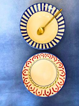 WEAVING HOMES - Indie & Blue Striped Pasta Plate (Set of 2)