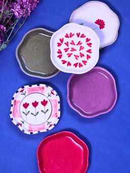 WEAVING HOMES - Hand painted & Neutrals Handmade Dessert Plate (Set of 6)