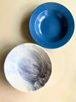 WEAVING HOMES - Black Marble & Blue Pasta Plate (Set of 2)