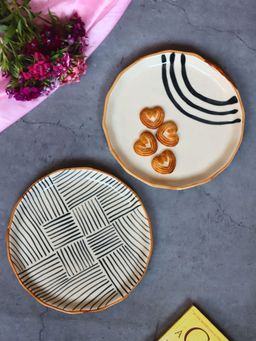 WEAVING HOMES - All Lines & Semi Circle Abstract Snack Plates (Set of 2)