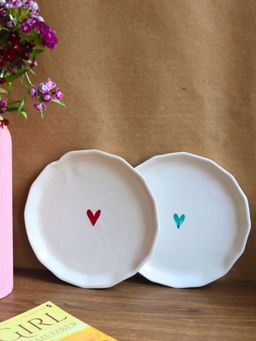 WEAVING HOMES - Heart & Teal Heart Snack Plate (Set of 2)