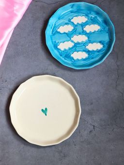 WEAVING HOMES - Cloud & Teal Heart Snack Plate (Set of 2)