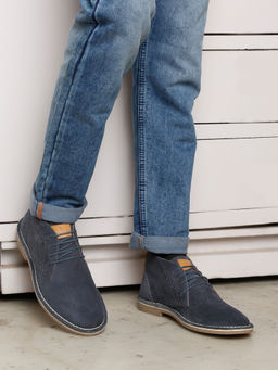 Louis Stitch - Blue Men Mid-Top Suede Desert Boots