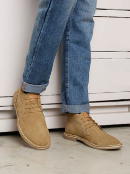 Louis Stitch - Beige Men Mid-Top Suede Desert Boots