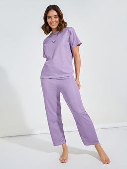 Styli - Women Embroidery Detail Textured T-Shirt With Pyjama