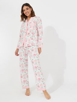 Styli - Women Floral Print Button Placket Shirt With Pyjama