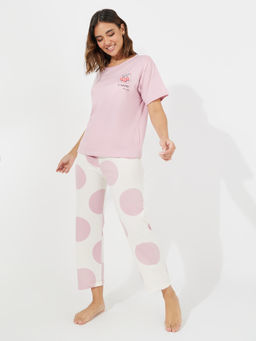 Styli - Women Cherry Print T-Shirt With Polka Shorts And Pyjama
