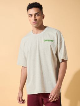 CULT - Dynamic Reverse Typography Mens Cotton Off White Oversized T-Shirt