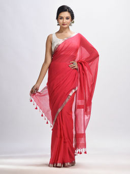 Angoshobha - Red Cotton with Zari Pallu & Zari Border Handloom Saree with Unstitched Blouse