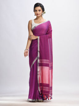 Angoshobha - Purple Cotton with Zari Pallu & Zari Border Handloom Saree with Unstitched Blouse